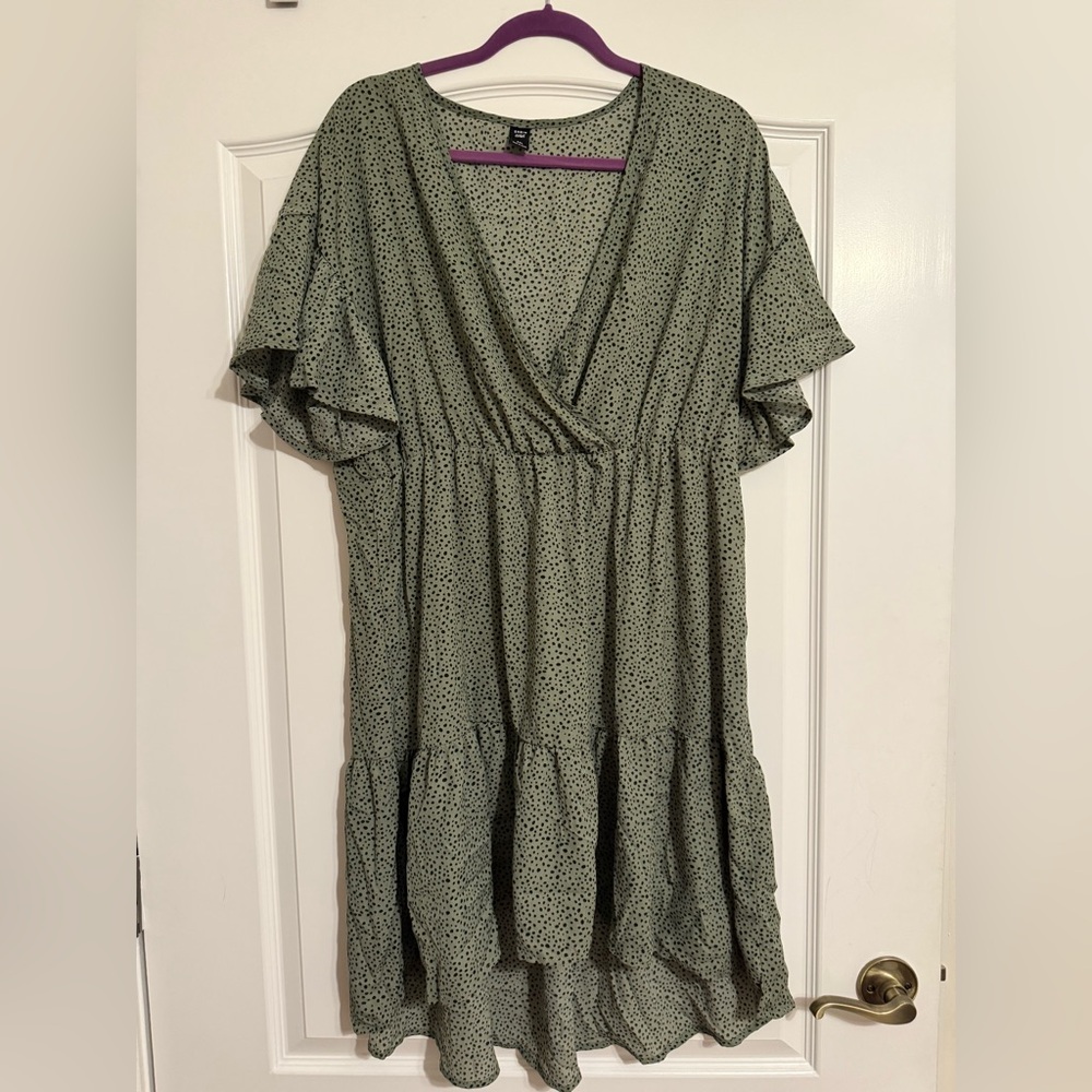 SHEIN Olive Polka Dot Midi Dress